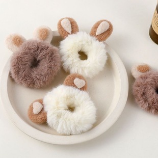 Autumn and winter rabbit ear plush hair band Girl's lovely Japanese rubber band ball head tie hair headdress leather cover hair rope