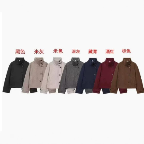 국경 간 유럽과 미국 의류 AliExpress 인기 짧은 스탠드 칼라 싱글 브레스트 기질 모직 재킷
