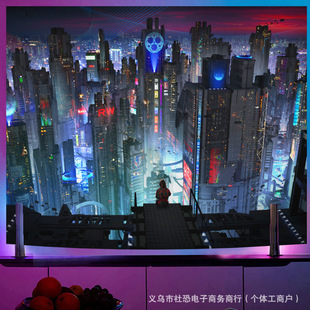 Cross-border Amazon skeleton cool tapestry tapestry mushroom cyberpunk home decoration background cloth factory direct supply