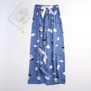 Summer stall cotton silk pajama pants women's high waist wide leg pants thin plus size pregnant women can wear single Pants Factory Direct Supply