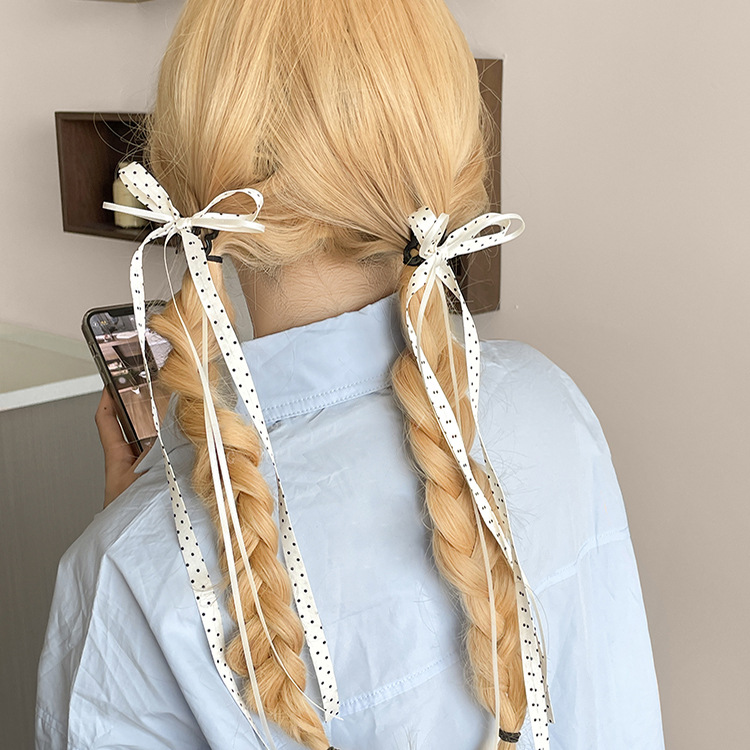 Ballet Style Bow Polo Dot Ribbon Mini Grab Clip Women's Summer Back Head Double Ponytail Hairpin 2024 New Hair Accessories