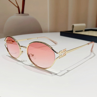 Sunglasses Men's New European and American Personality Oval Metal Sunglasses Women's Internet Celebrity High Sense Large Frame Letter Glasses Frame
