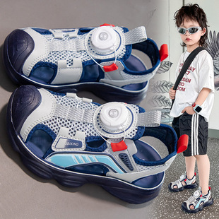 Children's Bottom-toe Sandals 2025 Summer New Swivel Button Soft Bottom Non-slip Fashionable All-match Middle and Large Children's Casual Shoes