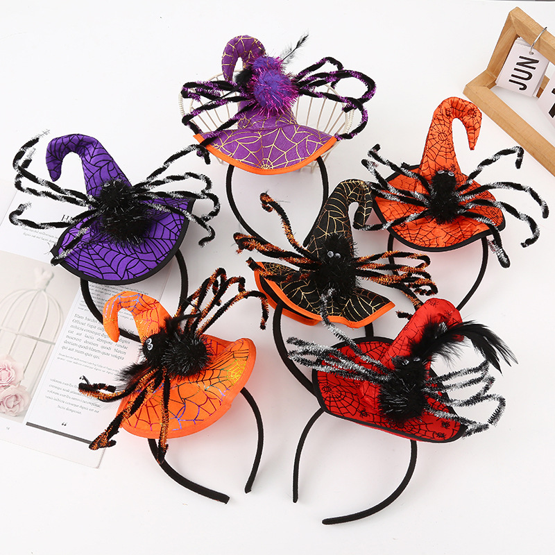 New Halloween Witch Hat Headband Funny Spider Headband Personality Children's Holiday Party Hair Accessories Factory Direct Supply