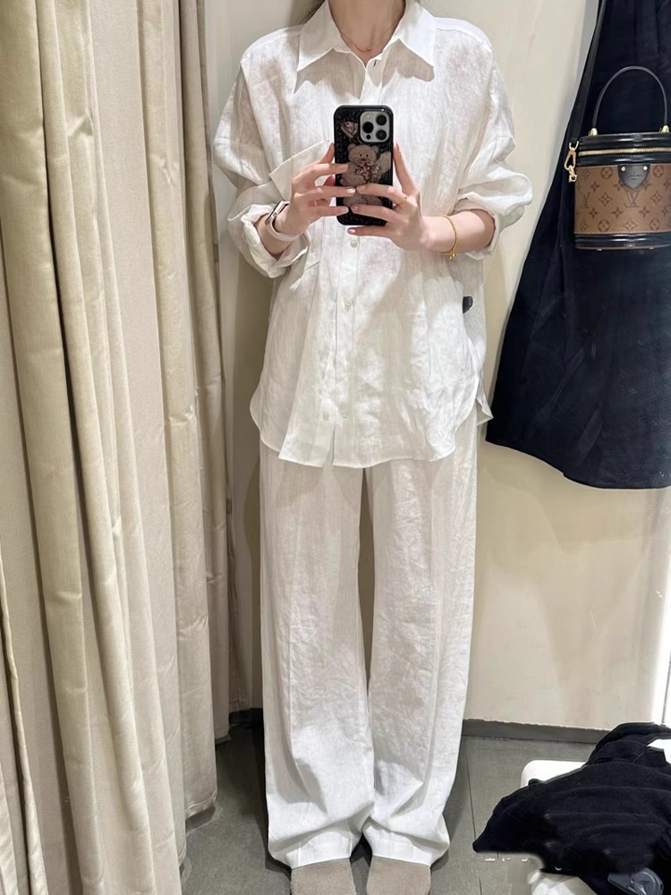 French-Style Linen White Old Money Style Shirt for Women, Summer Thin Regular Shoulder Loose Casual Cotton-Linen Sun Protection Shirt Jacket