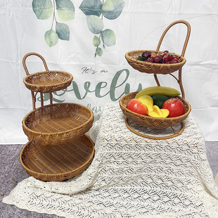 Rattan-like Woven Waist Multi-layer Fruit Basket Home Restaurant Kitchen Hotel Candy Snacks Fruit Tray Basket Storage Basket