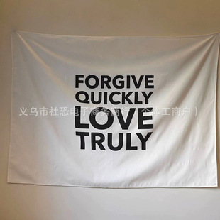 Female Artist Monologue Love Letters Black and White English Simple Background Cloth Hanging Cloth Room Decoration Bedside Wall Cloth