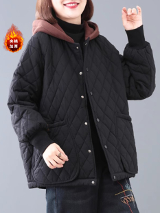 Winter Mother's Western Style Rhombic Cotton Hooded Jacket plus size Women's Fashion Casual Thickened Cotton-padded Clothes Cotton-padded Jacket Trendy