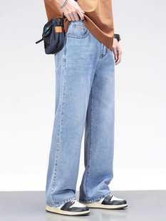 American Style High Street Jeans Men's High-end Trendy Brand Loose Wide Leg New Arrival 2025 All-match Straight Trendy Men's Pants