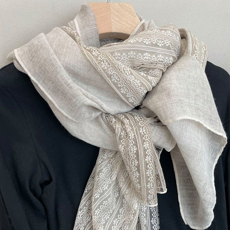 Linen Lace Thin Scarf Women's Summer Sunscreen Shawl Spring and Autumn Western Style Fashion Scarf Elegant Scarf
