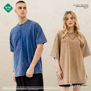2024 spring and summer 300G cotton washed old T-shirt men's and women's casual American loose tide brand short sleeve custom