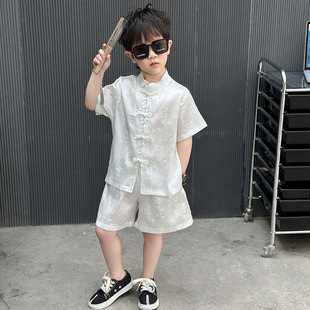 Boys' Summer National Style Suit 2024 New Children's New Chinese Tang Suit Hanfu Baby Men's Thin Short-sleeved Clothes