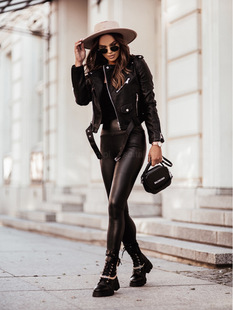 leather women leggings classic black high waist PU pants