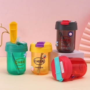New mini pier double drink plastic cup transparent high color value suction tube cup outdoor portable simple cup