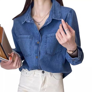 Blue Denim coat popular spring and autumn shirt spring 2024 New Spring small shirt top high-grade shirt