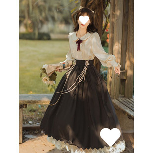 College Style Lolita Small Two-Piece Suit Daily dress French Retro Shirt Princess Large Swing Long Dress