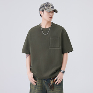 Anyang 2025 Summer New Loose Pocket T-Shirt Casual Men's Fashion Brand Crewneck Short Sleeve T Blood All-match Design Sense