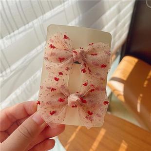 Cute Children's Bow Mesh Hairpin Korean Style Girl's Fresh Polka Dot Side Princess Stylish Hairpin Headwear