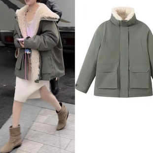 Ruth Winter Thickened Warm Loose Casual All-match Korean Style Fashionable Mid-length Big Wool Collar Fashionable Jacket