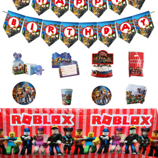 Roblox робот день рождения принадлежности одноразовая посуда бумажный лоток бумажные стаканчики салфетки Мальчик День рождения наряд