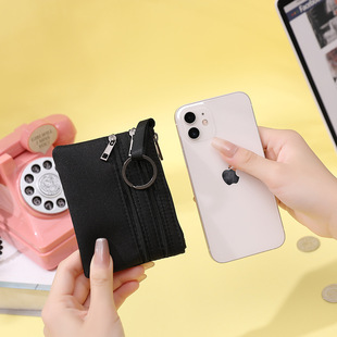 ^Coin Purse Women's Canvas Clutch Bag Student Short Mini Wallet Card Holder Men's Zipper Key Coin