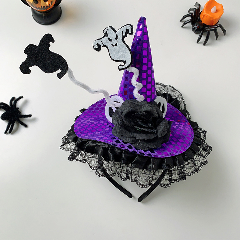 Halloween witch headband masquerade ball quirky lace sequined hat - a popular holiday prop