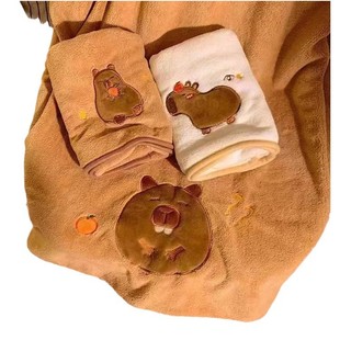 Coral Fleece Kapibala Towel Bath Towel Hair Drying Cap Water Absorbent Quick-drying Household Face Washing Towel Capybara Bath Towel suit