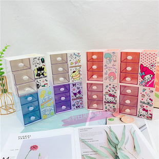 ins Transparent Multi-function Storage Box Creative Cute Multi-grid Pen Holder Girl's Heart Desktop 3-layer Drawer Style Jewelry Rack