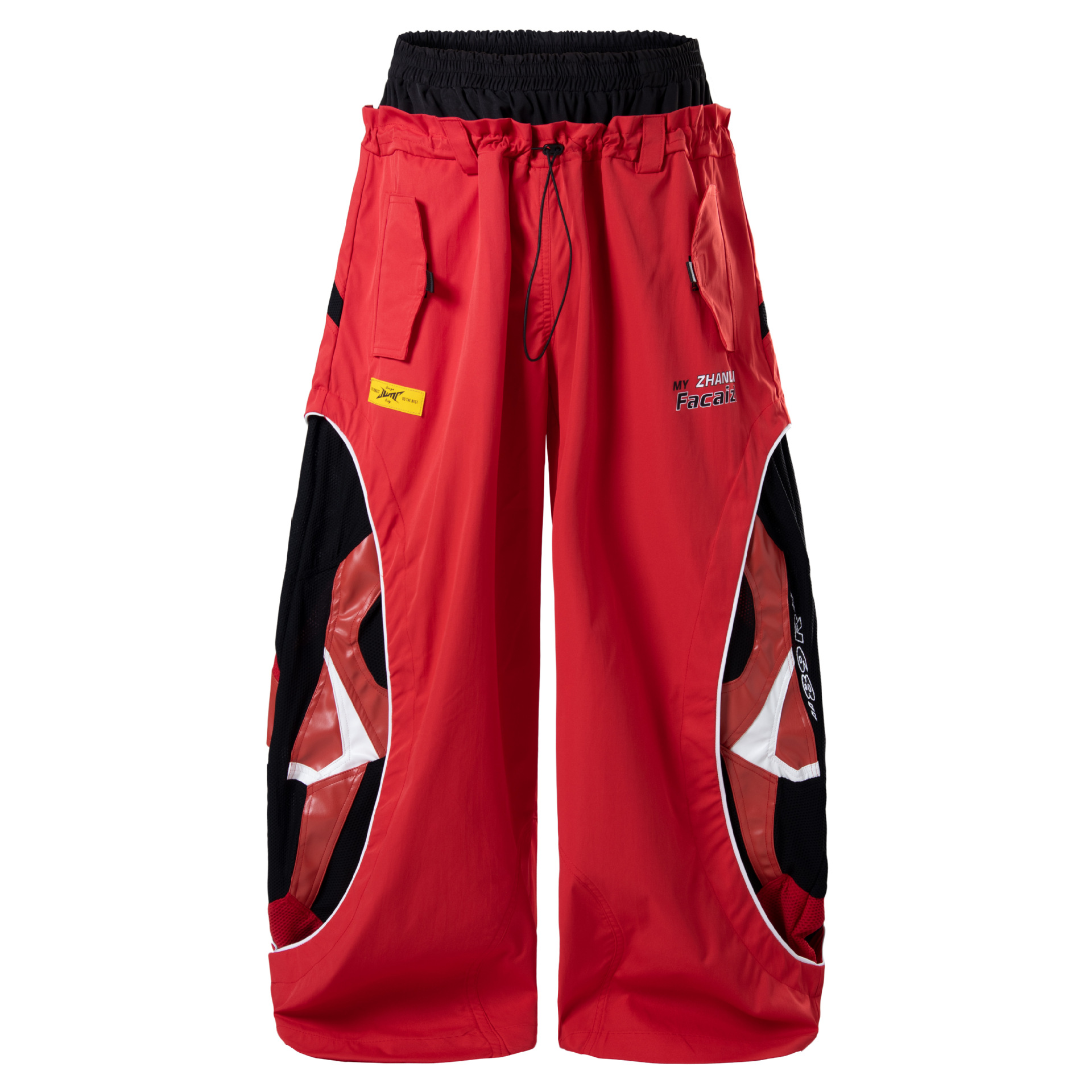 Zhanlai American-Style Red Mesh Patchwork Lantern Pants Summer Waist-Cinched Wide-Leg Trousers