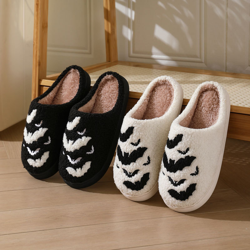 Halloween Bat Cartoon Warm Winter Cotton Slippers for Men and Women, Couple Style Home Indoor Cotton Slippers Temu Dropshipping
