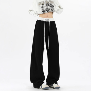 American Retro Machete Sweatpants Men's and Women's Winter Fashion Brand Hip-hop Hip-hop Waist Contrast Casual Pants Loose Wide-leg Pants