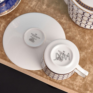 W Family Gold Powder Time Series Bone China Coffee Cup with Saucer Home Couple suit 220ml Afternoon Tea Cup Gift