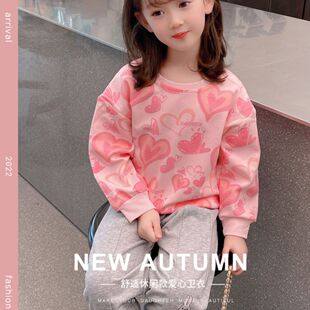 Girls' Sweatshirt Spring and Autumn 2025 New Korean Style Children's Wear Girls' Western Style Love Pullover Children's Autumn Long Sleeve Top