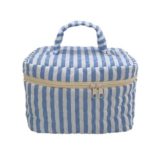 Blue Stripe Portable Cosmetic Bag Women's Ins Portable Travel Cosmetics Skincare Storage Bag Wash Bag