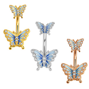 Cross-border Amazon Hot Selling European and American Style Navel Nail Stainless Steel Butterfly Pearl Navel Ring Oil Dropping Navel Nail