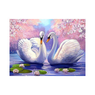 Hot sale full diamond round diamond diy diamond painting 5D two swan decorative painting brick and stone painting factory direct supply swan water
