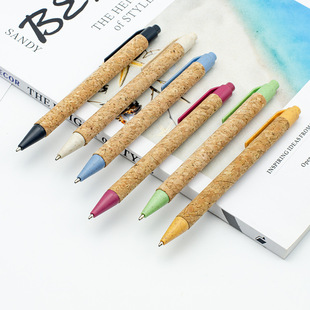 Factory direct supply new multi-color cork ballpoint pen wheat straw material advertising pen printable Logo advertising pen wholesale