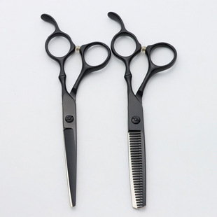 Factory wholesale professional hair scissors 6 inch Frosted Black hair salon hair scissors flat teeth scissors thin set
