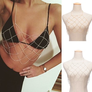 Guizhou 1688 European and American Gold summer silver mesh chain bra body chain with clothing accessories