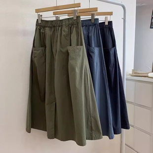 chubby girl extra large size 300kg Japanese tooling skirt women's summer loose high waist long retro casual A- line skirt