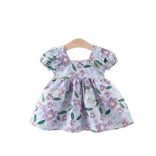 Baby girl new dress summer Korean style big flower bow short sleeve cotton dress Western style girl princess dress
