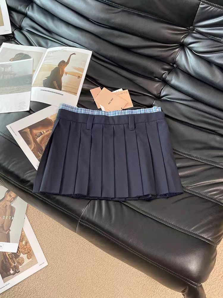 in stock M 2025 Early Spring New College Style Double Waist Pleated Skirt Trendy All-match Skirt