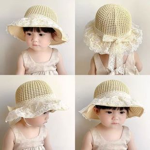 Baby Hat Summer Thin Children's Fisherman Hat Girl's Straw Hat Princess Big Brim Sunshade Sunscreen Hat Breathable Trendy