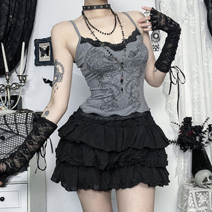 Cf25075 Dark Gothic Butterfly Print Camisole 2025 New Easiest for Match Hot Girl Camisole Top for Women