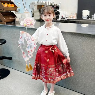 Лошадь юбка для девочек Hanfu набор 2025 новый детский китайский стиль вышивка Tang костюм для девочек новый китайский набор из двух частей