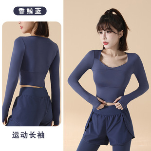Yoga Clothing Top Women's Spring and Autumn New Style Fitness Clothing with Chest Mat Long Sleeve Pilates Training Short Running Sportswear