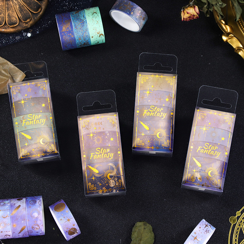 Star fantasy bronzing and paper tape gift box black vast starry sky DIY children's material hand account decoration stickers