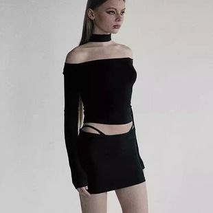 Корейская Badblood Американская горячая девушка с длинным рукавом на плече футболка женская сексуальная тонкая нишевая повседневная нижняя топа
