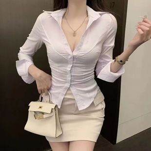 White Pure Desire Long-sleeved Shirt Pure Desire Chic Shirt Slim-fit Hot Girl Slim-fit Tight Waist Design Niche Top