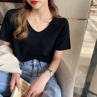 New Summer Thin V-Neck Short-Sleeved T-Shirt Women's Loose Slimming Casual Base-Layer Shirt T-Shirt Lazy and Slack Top